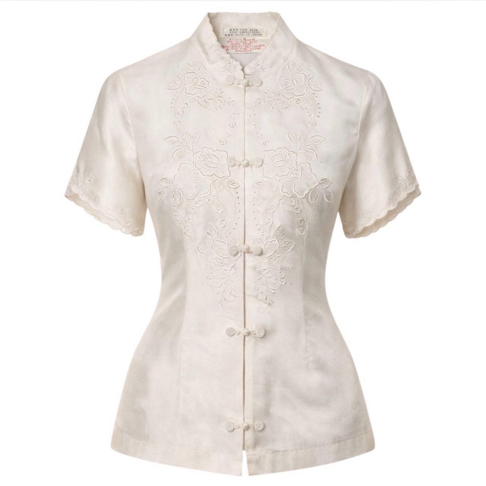 1970s Vintage Chinese Import Silk Blouse I Hand-Embroidered Frog Closure